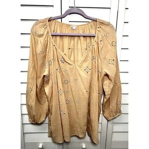 Aerie Oversized Eyelet Puff Sleeve Boho Peasant Cotton Top Women's Size Medium